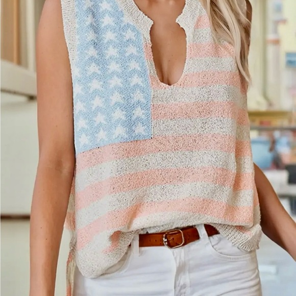 POL Sleeveless American Flag Knit Top - Picture 2 of 5